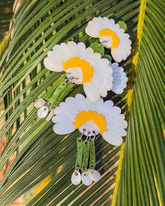 White Pearl Flower Dangles